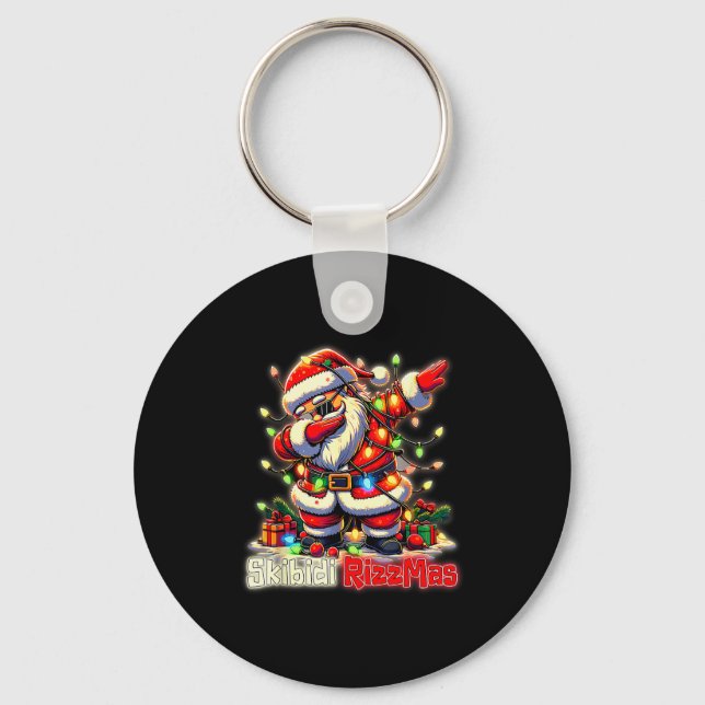 Funny Rizz Santa Claus Dabbing Christmas Skibidi R Key Ring (Front)