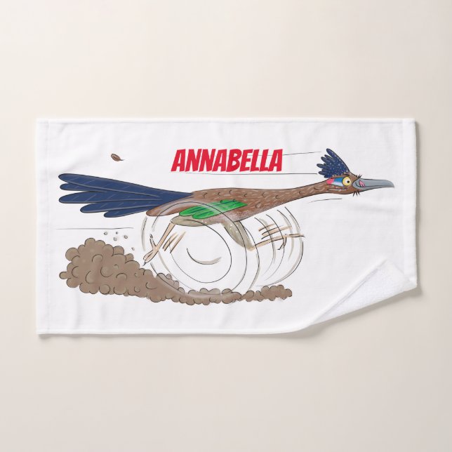 Funny roadrunner bird cartoon illustration bath towel set (Hand Towel)