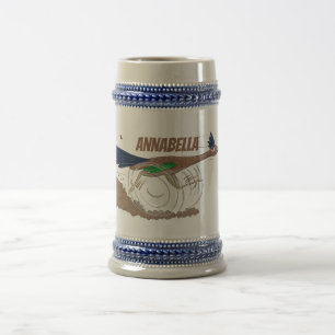 Funny roadrunner bird cartoon illustration beer stein