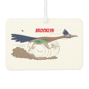 Funny roadrunner bird cartoon illustration car air freshener