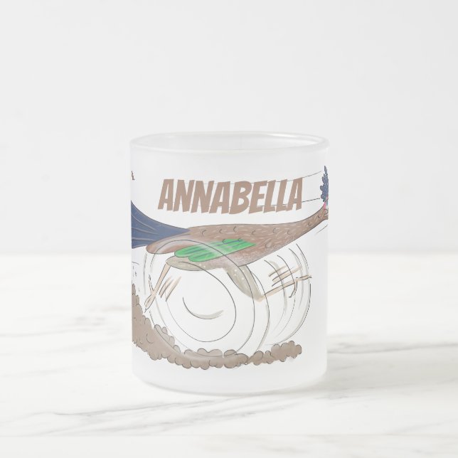 Funny roadrunner bird cartoon illustration frosted glass coffee mug (Center)