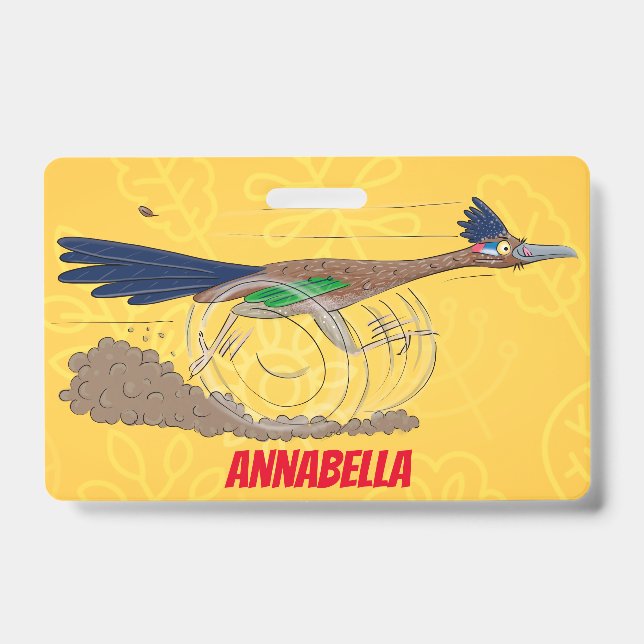 Funny roadrunner bird cartoon illustration ID badge (Front)