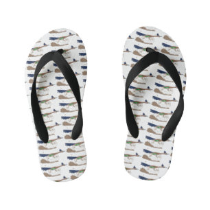 Funny roadrunner bird cartoon illustration kid's jandals