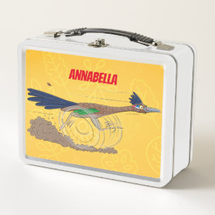Funny roadrunner bird cartoon illustration metal lunch box