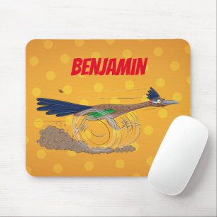 Funny roadrunner bird cartoon illustration mouse pad