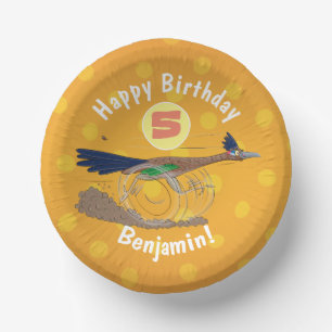 Funny roadrunner bird cartoon illustration paper plate
