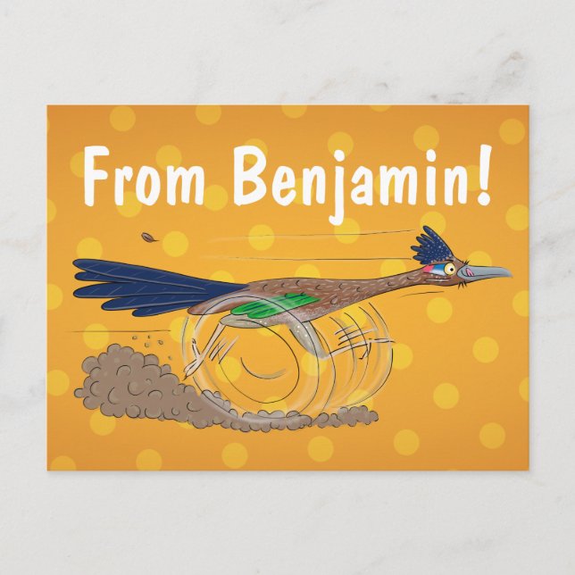 Funny roadrunner bird cartoon illustration postcard (Front)