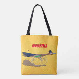 Funny roadrunner bird cartoon illustration tote bag