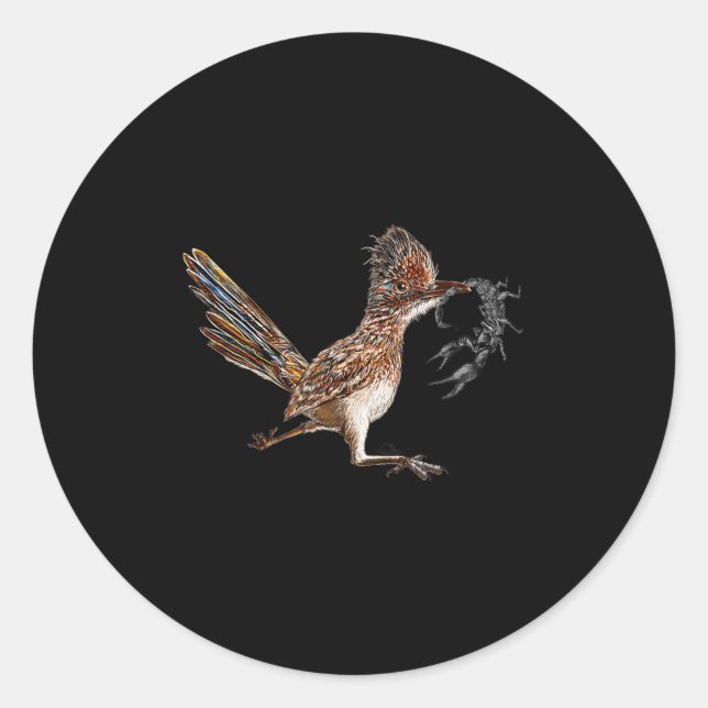 Funny Roadrunner Scorpion Road Runner Bird Hunter  Classic Round Sticker (Front)