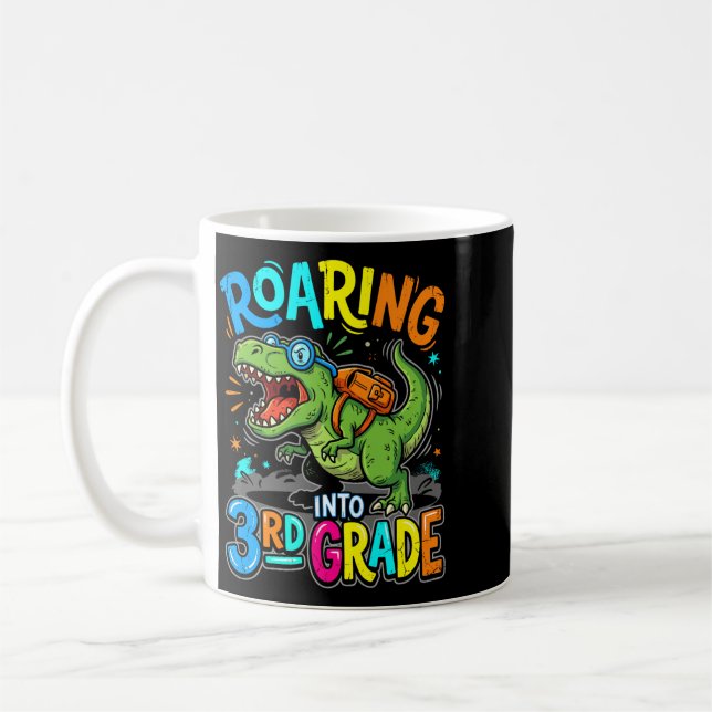 Funny Roaring Into 3rd Grade Back To School Coffee Mug (Left)