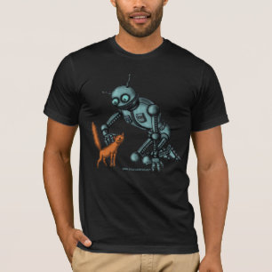 Funny robot and cat t-shirt design