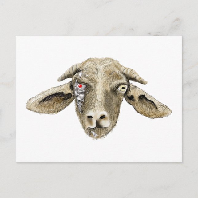 Funny Robot Goat Science Fiction Parody Humour Postcard (Front)