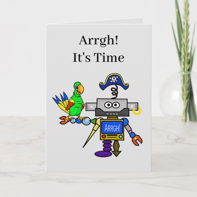 Funny Robot Pirate Romantic Card (Front)