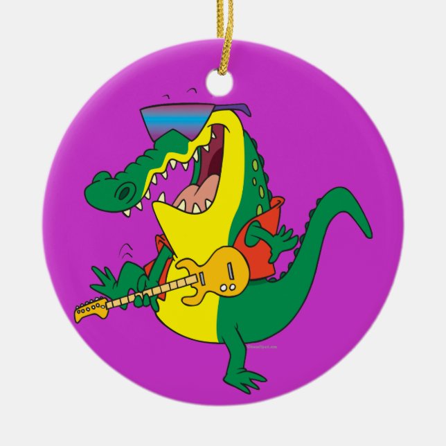 funny rock and roll crocodile music cartoon ceramic tree decoration (Front)