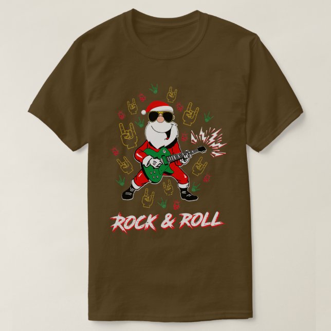 Funny Rock And Roll Santa Awesome Cool Christmas C T-Shirt (Design Front)