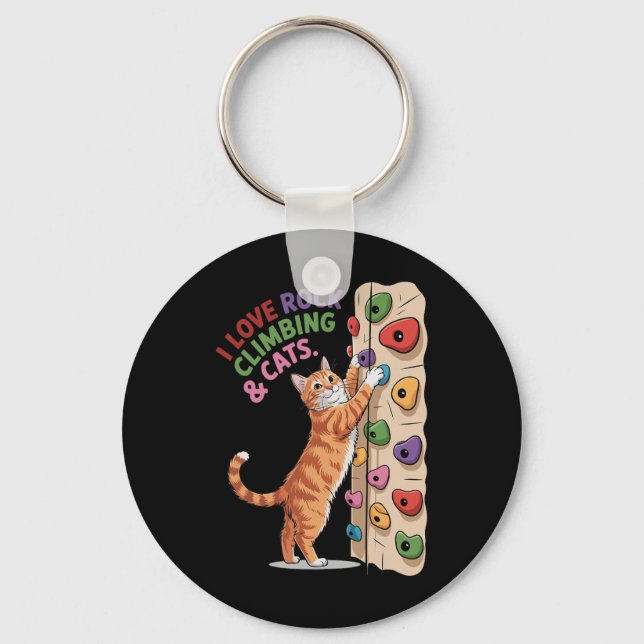 Funny Rock Climbing Cat Lover Indoor Adventure Hum Key Ring (Front)