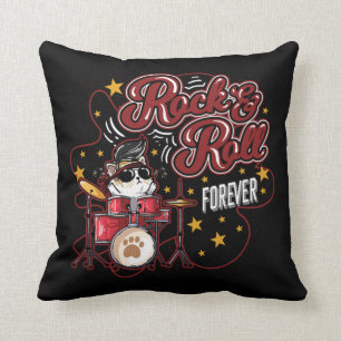 Funny Rock n Roll Forever Cool Drummer Cat Cushion