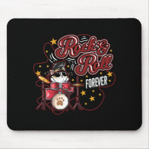 Funny Rock n Roll Forever Cool Drummer Cat Mouse Pad