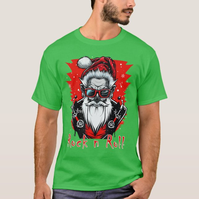Funny Rock n Roll Punk Santa Claus Rocker Christma T-Shirt (Front)