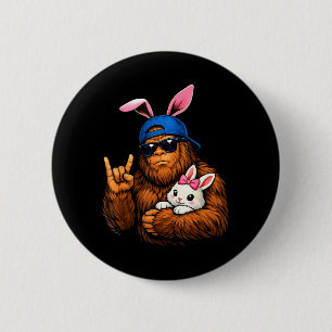 Funny Rock On Bigfoot with Bunny Easter Shirt Men 6 Cm Round Badge