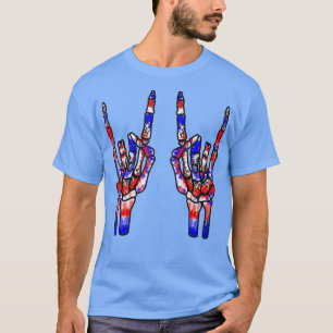 Funny Rock On Skeleton Hands 4th Of July For Men W T-Shirt