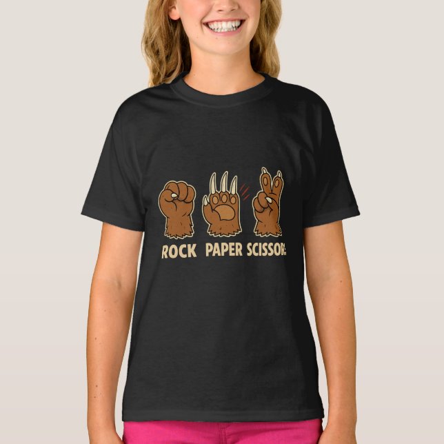 Funny Rock Paper Scissors Bear Paws Design T-Shirt (Front)