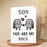 Funny Rock Pun Joke Humour Cute Son Happy Birthday Thank You Card<br><div class="desc">Funny happy birthday card for rock solid sons!  Design features two cute rocks holding hands with message "Son,  you are my rock.  I will never take you for granite!"  Brown and black text.  Customise it and add your own personal message.</div>
