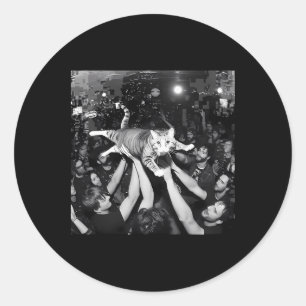 Funny Rock Show Cat Meme Cute Tabby Kitten Crowd S Classic Round Sticker