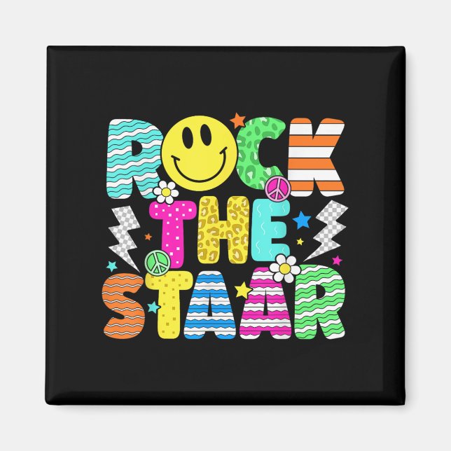 Funny Rock The Staar Testing Day Teacher Kids Moti Magnet (Front)