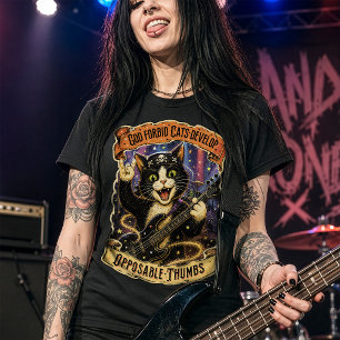 Funny Rocker Cat T-Shirt, Opposable Thumbs Bassist T-Shirt