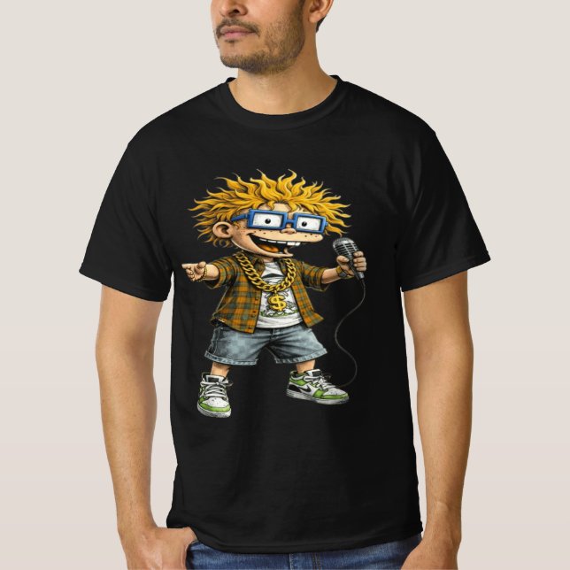Funny Rockstar Cartoon Character Graphic T-Shirt  (Front)