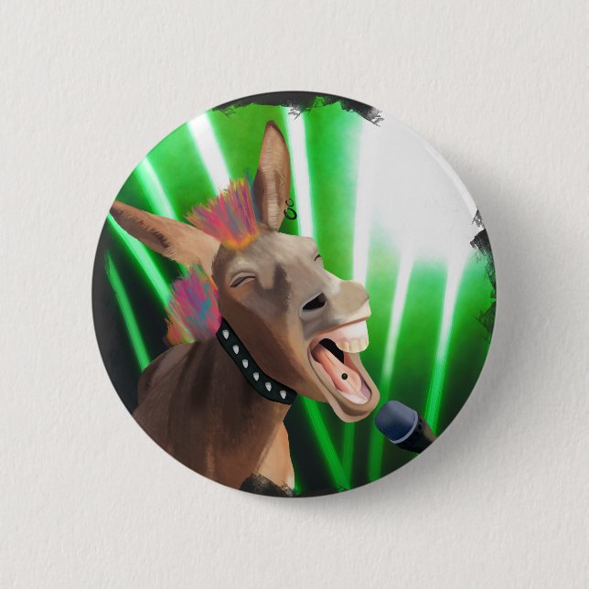 Funny Rockstar Donkey 6 Cm Round Badge (Front)