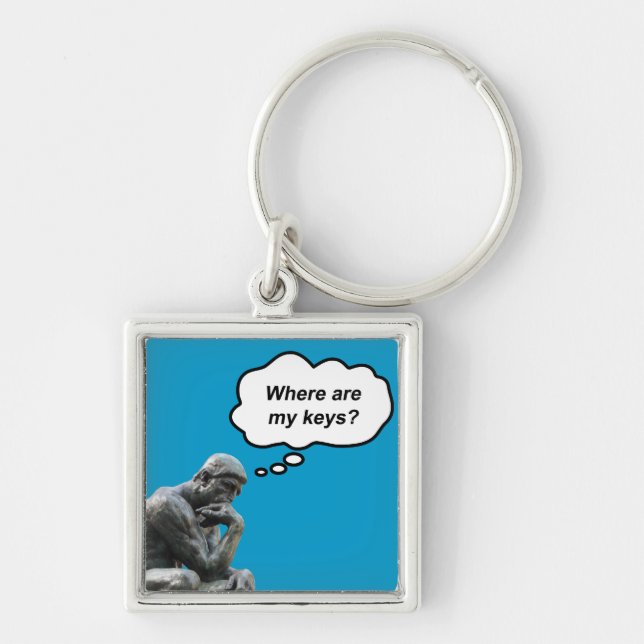 Funny Rodin's Thinker Statue - Where Are My Keys? Key Ring (Front)