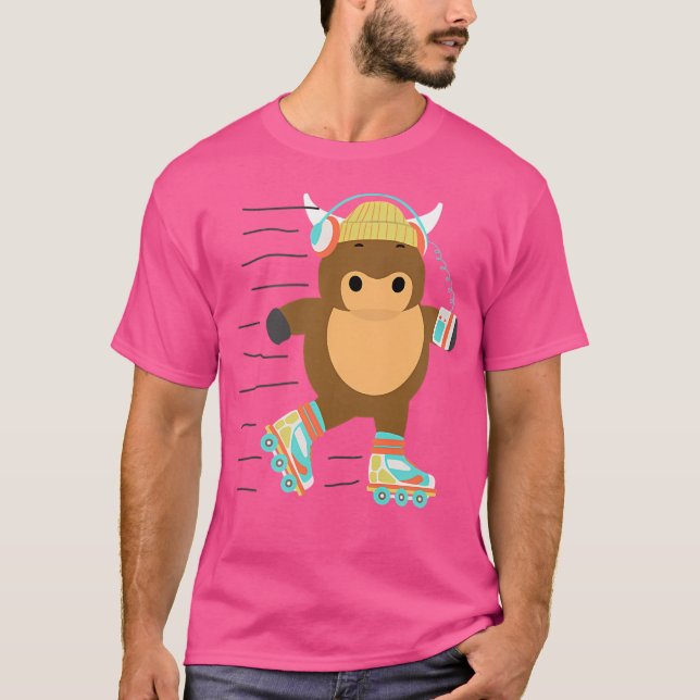 Funny Roller Derby Bull Rollerskating T-Shirt (Front)