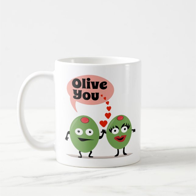 Funny Romantic Coffee Mug - Olive You (Left)