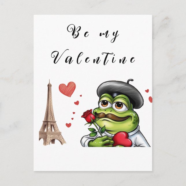 funny romantic french frog for valentines day holiday postcard (Front)