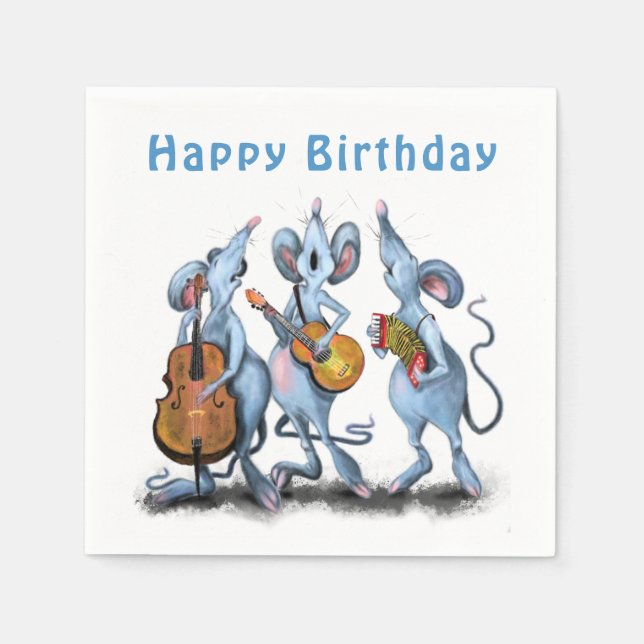 Funny Romantic Mouse Band - Happy Birthday Napkin (Front)