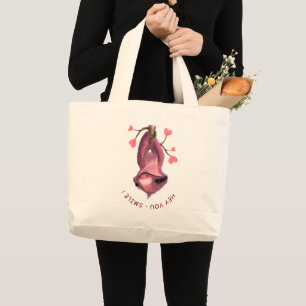Funny Romantic Sloth Smile Cartoon Animal Drawing Large Tote Bag