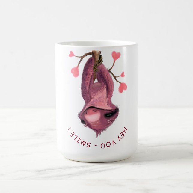 Funny Romantic Sloth Smile Cartoon Drawing Coffee Mug (Center)