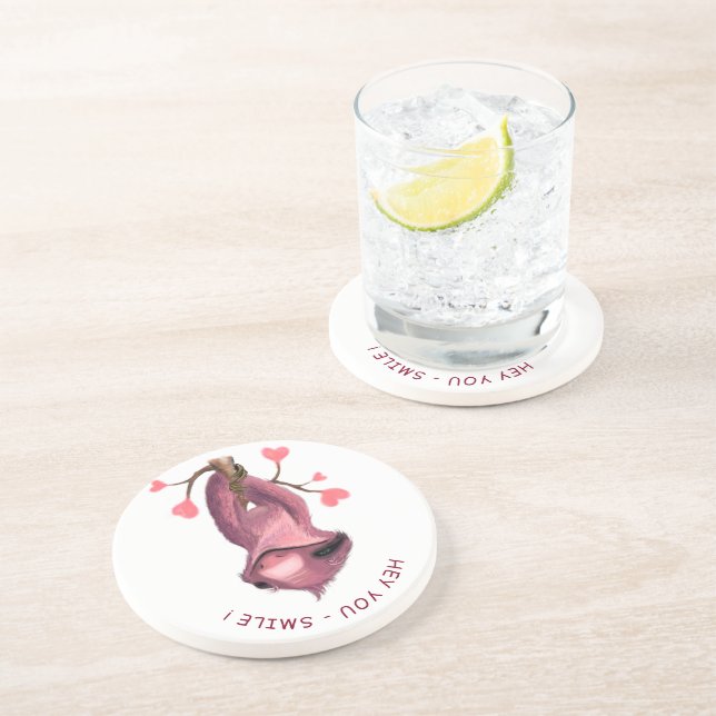 Funny Romantic Sloth Smile Coaster (Side)