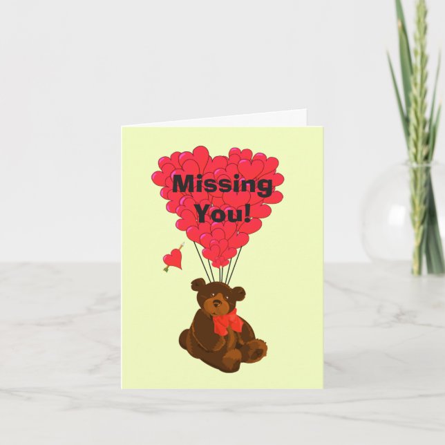Funny romantic teddy bear missing you card (Front)