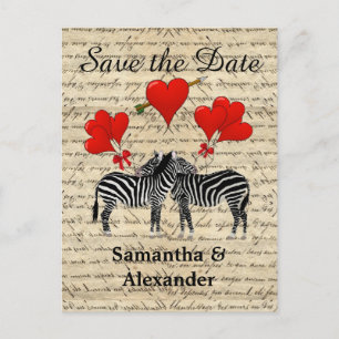 Funny romantic zebra save the date announcement postcard