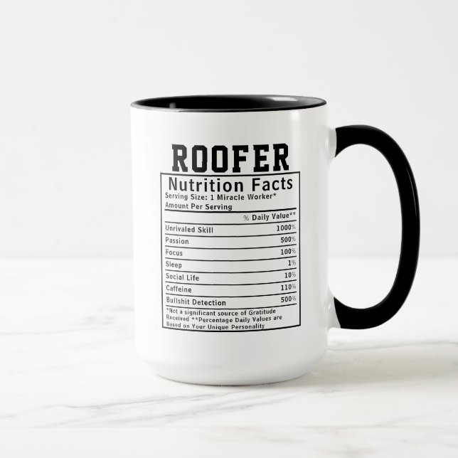 Funny Roofer Nutrition Facts Staff Worker Gift Mug (Right)