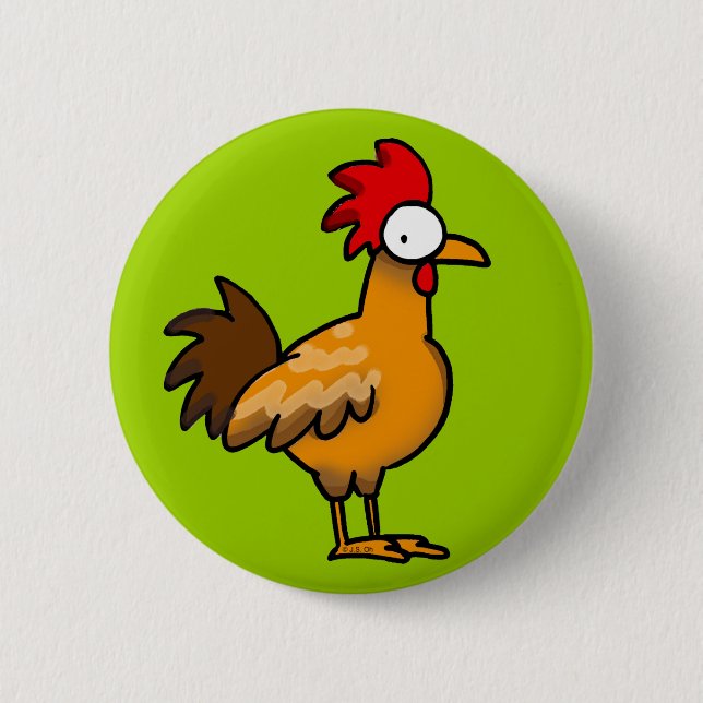 Funny rooster 6 cm round badge (Front)