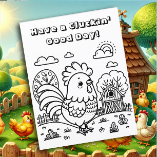 Funny Rooster and Chicken Pun Colour Me