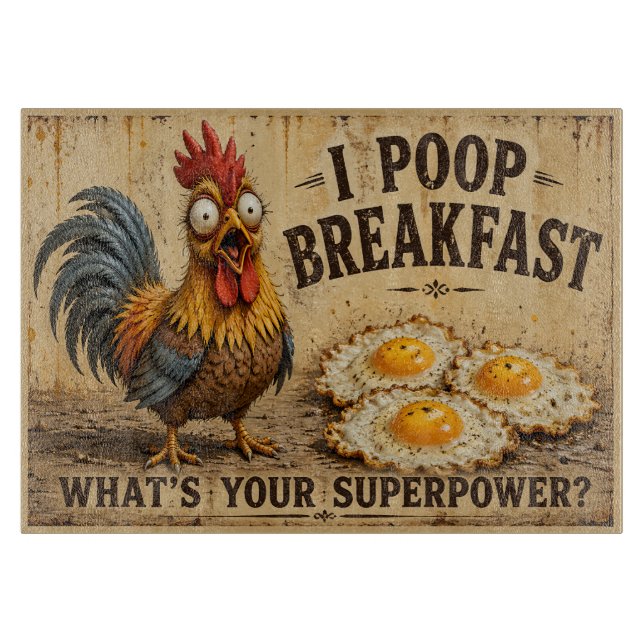 Funny Rooster Breakfast Quote Farmhouse Kitchen Cutting Board (Front)