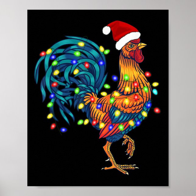 Funny Rooster Chicken Christmas Lights Pajama Farm Poster (Front)