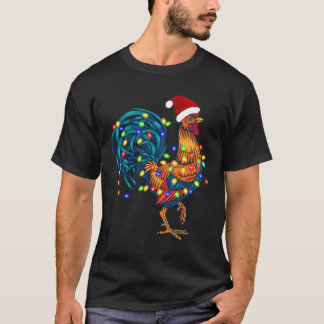 Funny Rooster Chicken Christmas Lights Pajama Farm T-Shirt