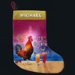 Funny Rooster Chicken Cocktail Tropical Beach Name Small Christmas Stocking<br><div class="desc">The chicken in this humourous design knows what time it is - it's time to drink, of course, because it's COCKtail time! This silly tropical art is perfect for anyone who loves the sea and chickens and margaritas and paradise and endless summer. It shows a rooster crowing with a couple...</div>