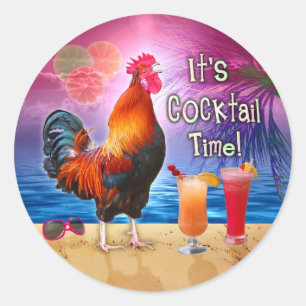 Funny Rooster Chicken Cocktails Tropical Beach Sea Classic Round Sticker